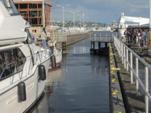 One of the Ballard locks, for moving boats between the salt water of Puget Sound and the fresh water of Lake Union and Lake Washington