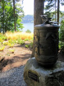 A Buddhist prayer wheel on the side of a road on Bainbridge island
