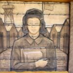 One of the wood block carvings at the Japanese Exclusion Memorial
