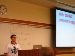 @jkudish is serious about you writing detailed commit messages in git, in his "Using Git" presentation at WordCamp San Diego