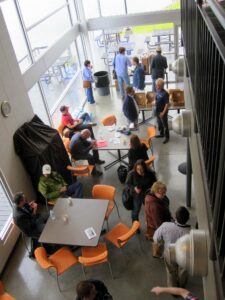 People arriving for the start of WordCamp Nashville, at Watkins College