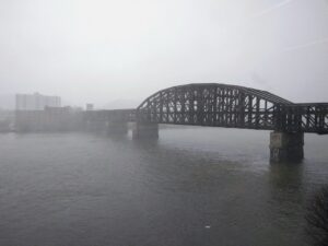 Train bridge near the Lawrence Convention Center.